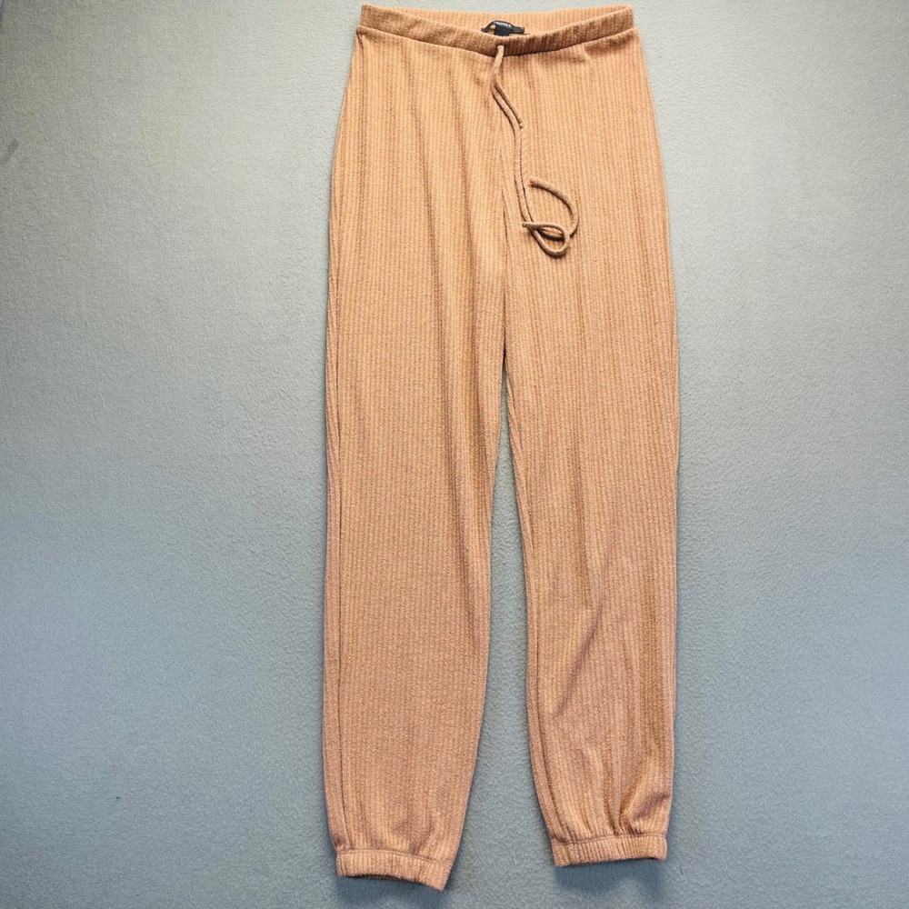 Forever 21 Women Joggers Tan Ribbed Knit Size Large Cozy‎ Loungewear Pants